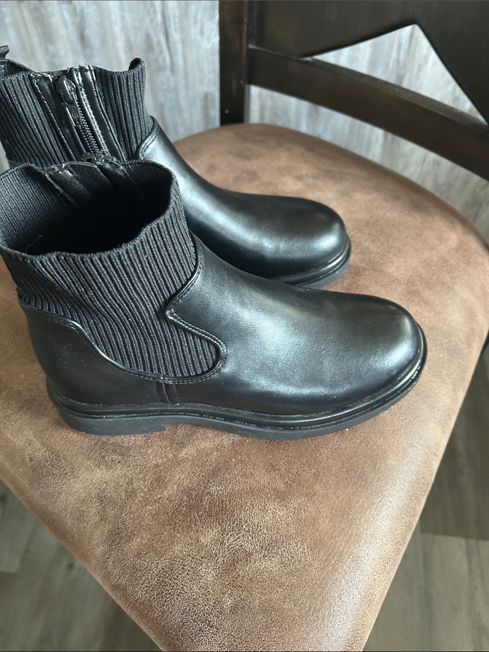 Men's Black Slip-On Chelsea Boot with Rib Knit Collar